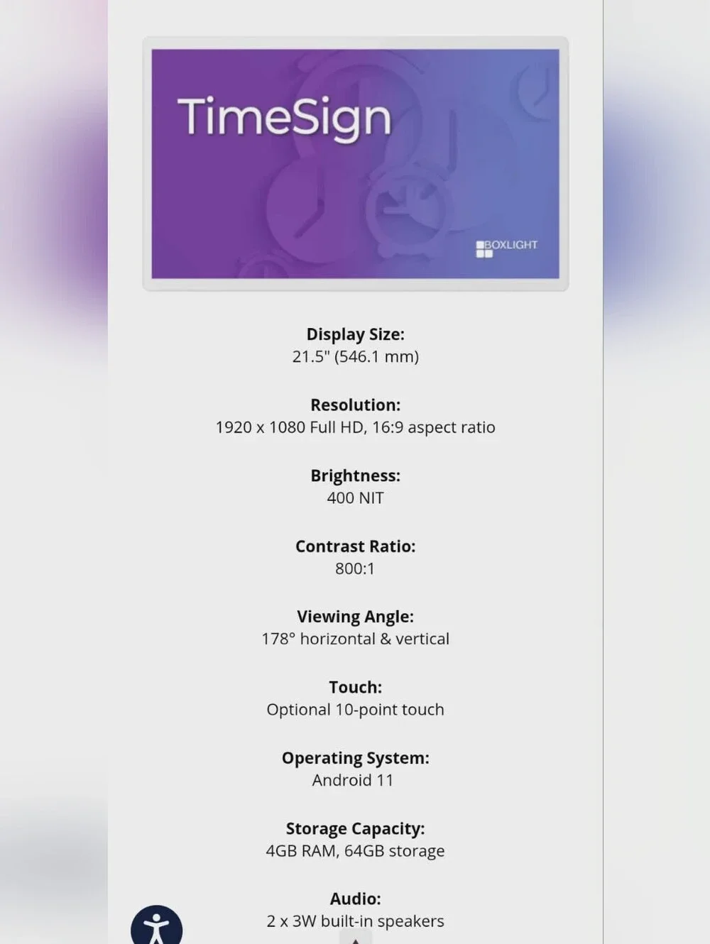 Android Interactive Signage. Touch Screen 21.5 